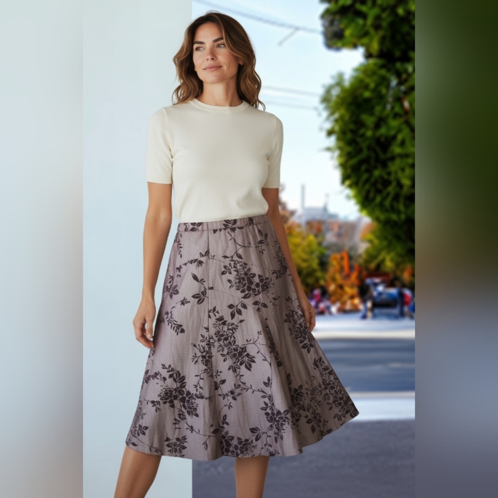 Coldwater CREEK Floral A-Line Skirt - Brown 1X